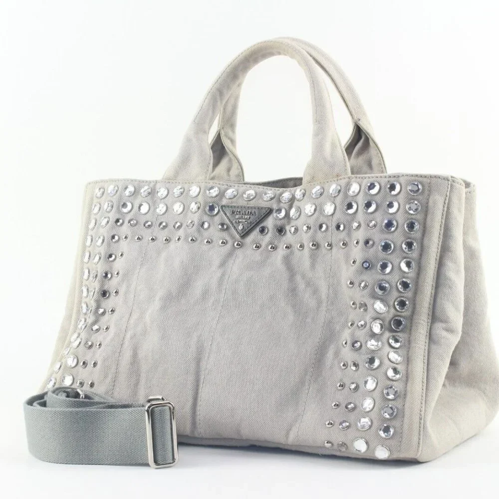 Prada Grey Jeweled Crystal 2way Tote 2PR1129K